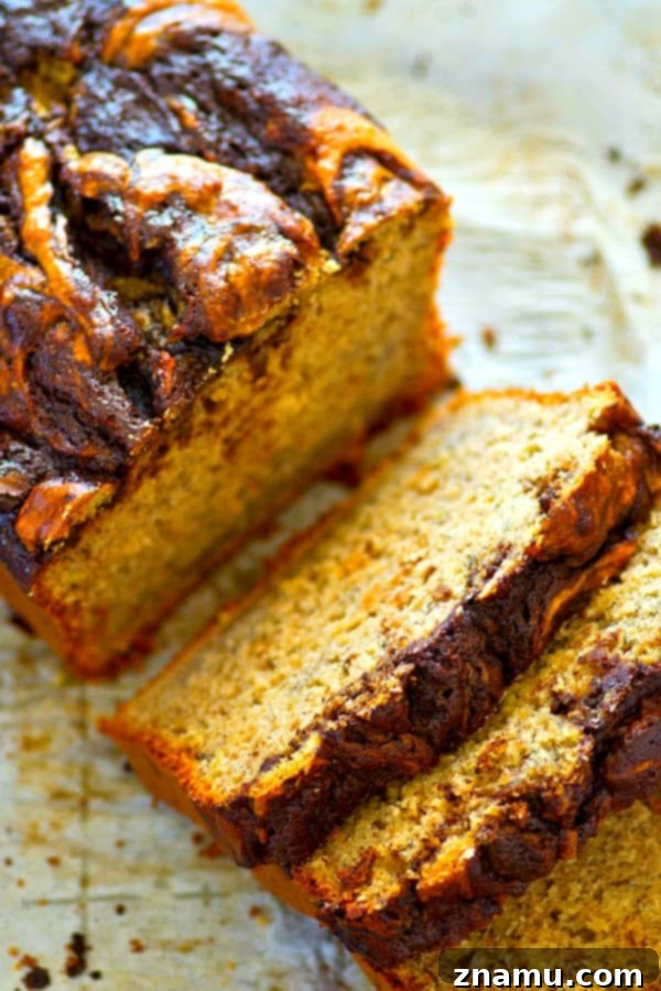 Marbled Mocha Peanut Butter Banana Bread 3 Insanely soft banana bread is livened up with creamy peanut butter and a luscious swirl of mocha.--the only way you're gonna want banana bread from now on!