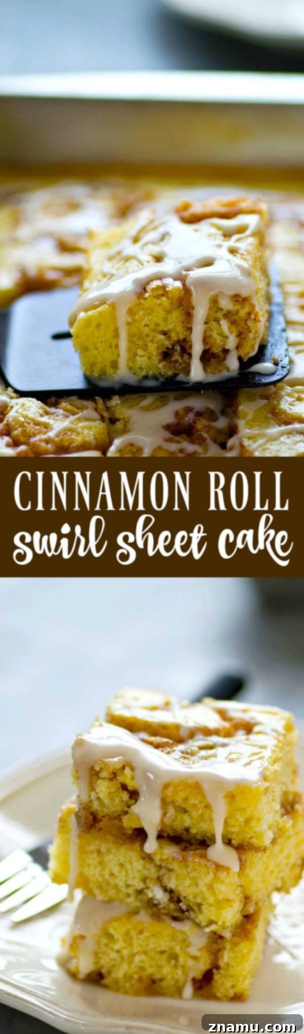 Cinnamon Swirl Sheet Delight 6 Another mouthwatering close-up of the cinnamon roll swirl sheet cake, emphasizing its fluffy texture and rich topping