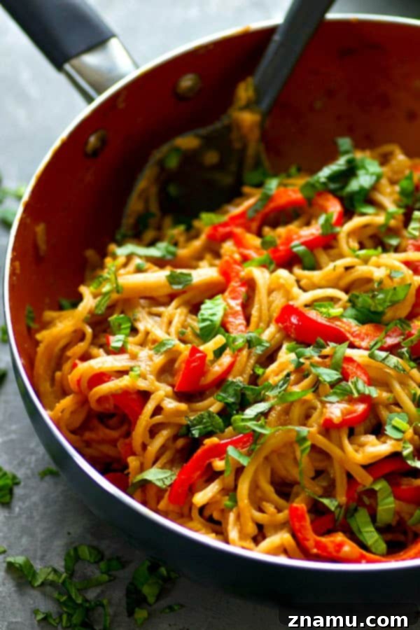 Thai Peanut Noodles with Basil & Sweet Pepper 3 Sweet peppers and fragrant basil add SO much incredible flavor to these peanut Thai noodles! Ready in minutes and 10x better than any take-out!