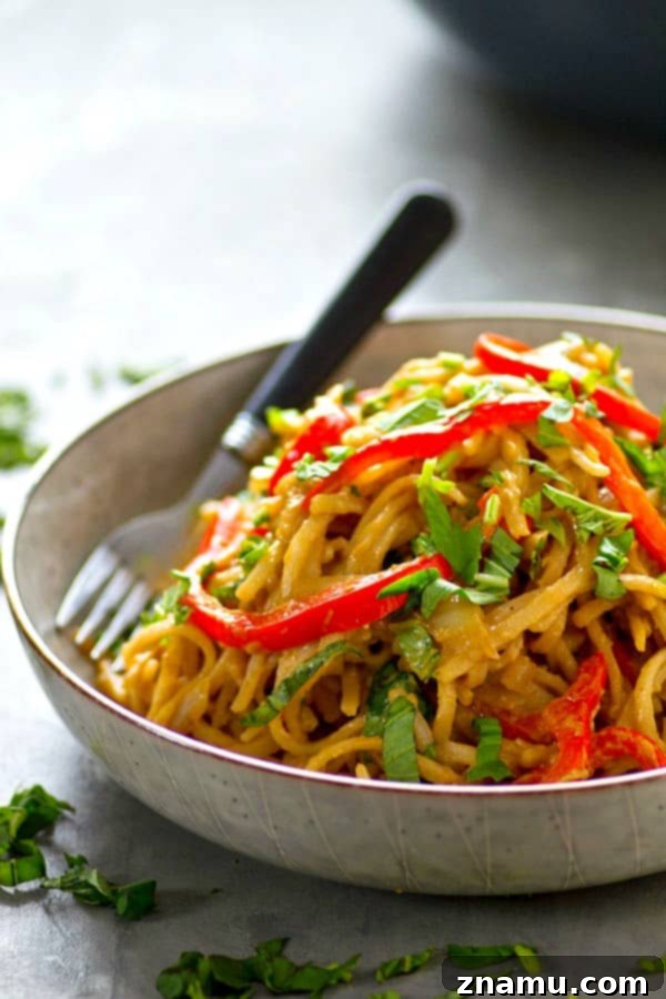 Thai Peanut Noodles with Basil & Sweet Pepper 5 Sweet peppers and fragrant basil add SO much incredible flavor to these peanut Thai noodles! Ready in minutes and 10x better than any take-out!