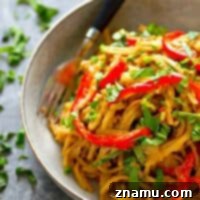 Thai Peanut Noodles with Basil & Sweet Pepper 7 Sweet peppers and fragrant basil add SO much incredible flavor to these peanut Thai noodles! Ready in minutes and 10x better than any take-out!