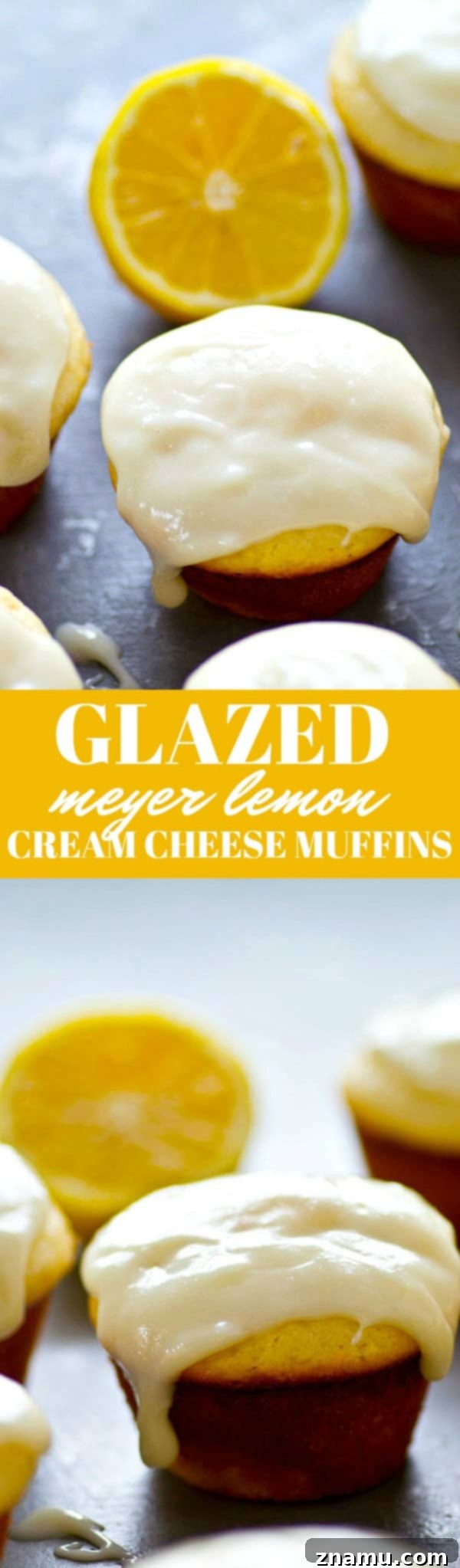 Sunshine-Glazed Meyer Lemon Cream Cheese Muffins 6 A beautiful array of glazed Meyer lemon cream cheese muffins on a serving platter.