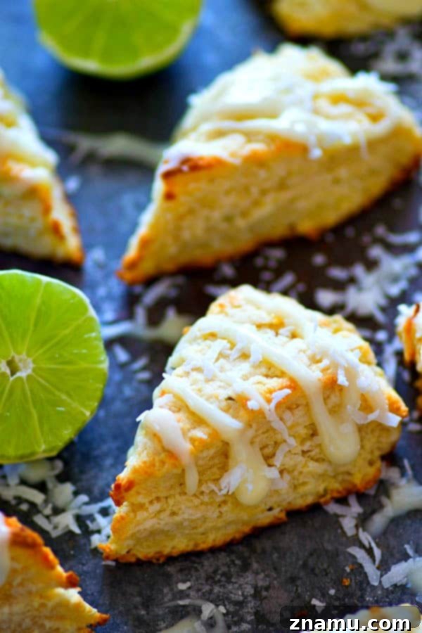 Key Lime Pie Coconut Scones 5 Individual coconut key lime pie scones, drizzled with a creamy lime glaze