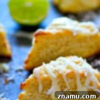 Coconut Key Lime Pie Scones with creamy glaze