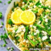 Browned Butter Lemon Asparagus Feta Orzo Skillet, a vibrant and easy spring dish
