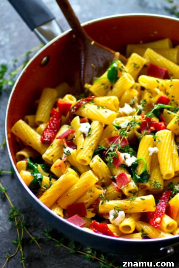 Goat Cheese Rigatoni with Smoky Bacon and Sun-Kissed Tomatoes 3 Smoky bacon, tangy sun-dried tomatoes, and soft goat cheese are an INCREDIBLE trio of flavors in this fresh, flavorful sun-dried tomato bacon goat cheese rigatoni!