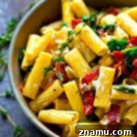 Goat Cheese Rigatoni with Smoky Bacon and Sun-Kissed Tomatoes 7 Smoky bacon, tangy sun-dried tomatoes, and soft goat cheese are an INCREDIBLE trio of flavors in this fresh, flavorful sun-dried tomato bacon goat cheese rigatoni!