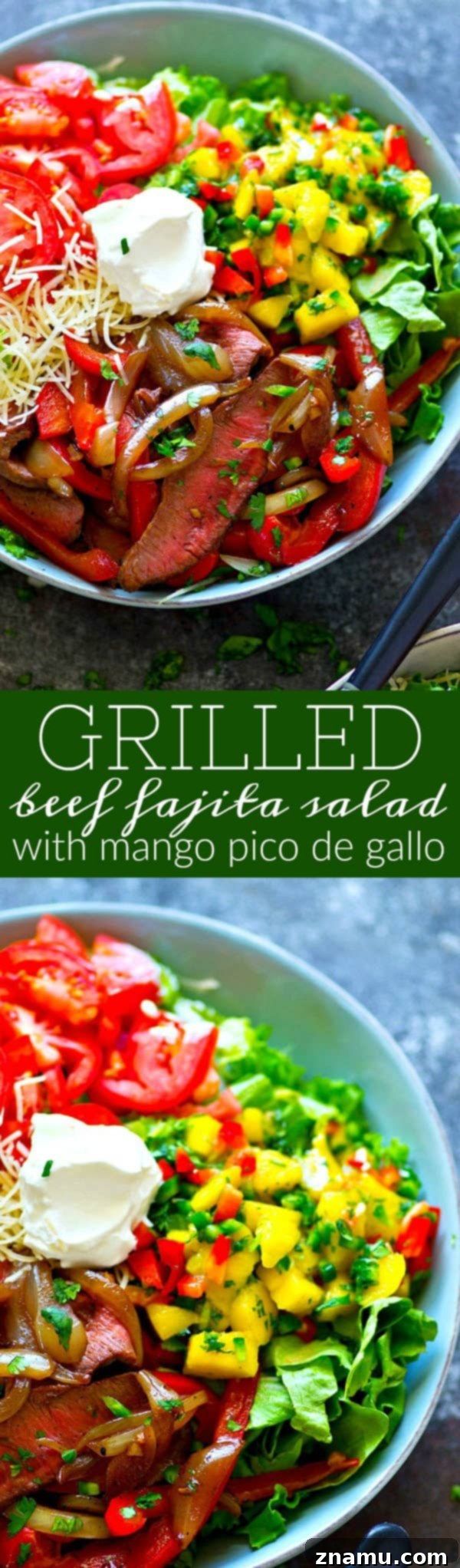 Spiced Beef Fajita Salad with Tropical Mango Pico de Gallo 6 Finished grilled beef fajita salad ready to eat