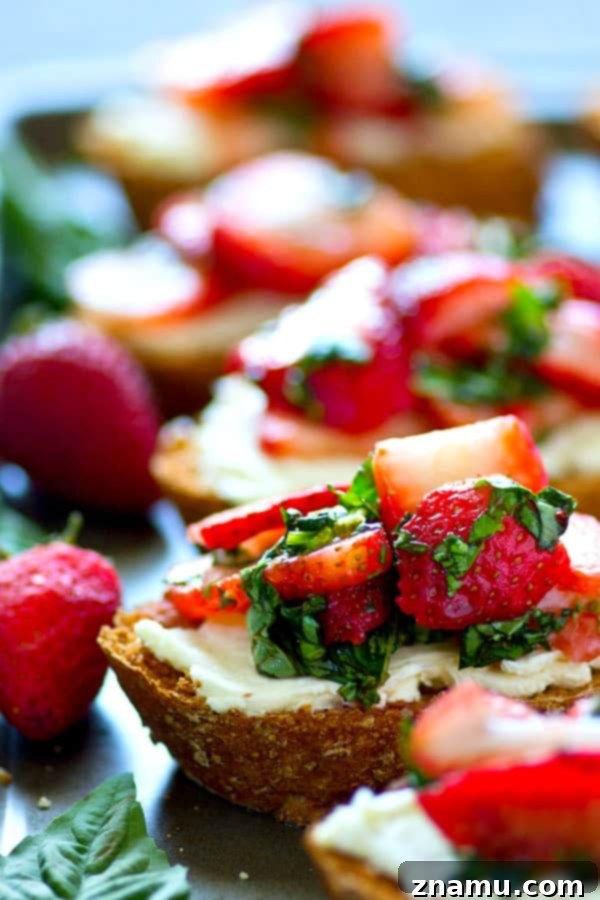 Creamy Strawberry Basil Crostini 4 Fresh strawberries get macerated with basil and piled high over toasted bread and creamy mascarpone. You won't be able to get enough of this strawberry basil mascarpone bruschetta!