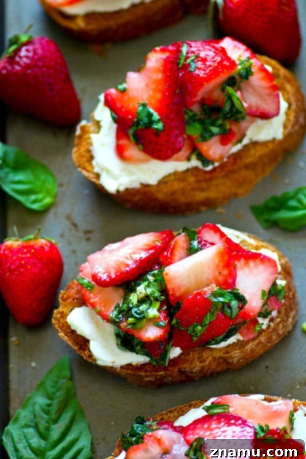 Creamy Strawberry Basil Crostini 5 Fresh strawberries get macerated with basil and piled high over toasted bread and creamy mascarpone. You won't be able to get enough of this strawberry basil mascarpone bruschetta!