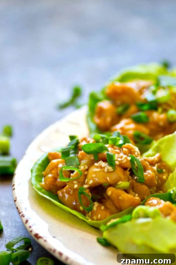 Sticky Sesame Honey Garlic Chicken Lettuce Wraps 2 A sweet, sticky homemade sesame honey sauce coats EVERY inch of these loaded honey garlic chicken lettuce wraps! You can make them WAY ahead of time for easy lunches.
