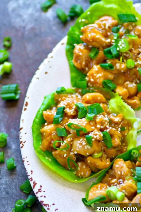 Sticky Sesame Honey Garlic Chicken Lettuce Wraps 3 A sweet, sticky homemade sesame honey sauce coats EVERY inch of these loaded honey garlic chicken lettuce wraps! You can make them WAY ahead of time for easy lunches.