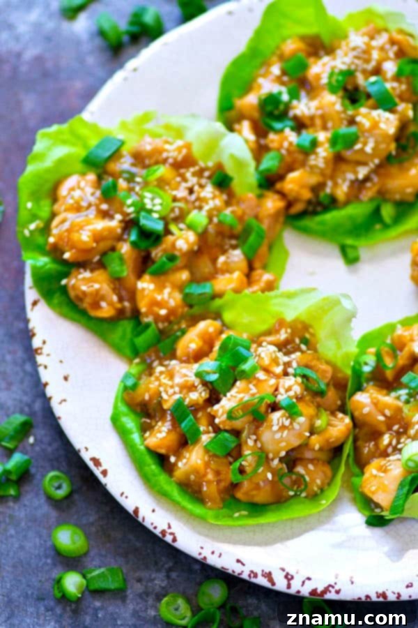 Sticky Sesame Honey Garlic Chicken Lettuce Wraps 5 A sweet, sticky homemade sesame honey sauce coats EVERY inch of these loaded honey garlic chicken lettuce wraps! You can make them WAY ahead of time for easy lunches.