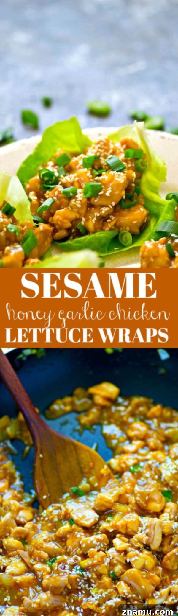 Sticky Sesame Honey Garlic Chicken Lettuce Wraps 6 A sweet, sticky homemade sesame honey sauce coats EVERY inch of these loaded honey garlic chicken lettuce wraps! You can make them WAY ahead of time for easy lunches.