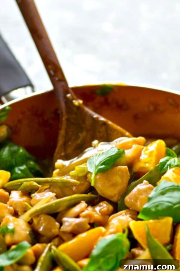 Zesty Orange Basil Chicken Stir-Fry with Crisp Snap Peas 3 Tangy orange and flavorful basil are a game-changing combo in this sweet, saucy sugar snap pea chicken stir-fry! Add this winner to your stir-fry rotation.