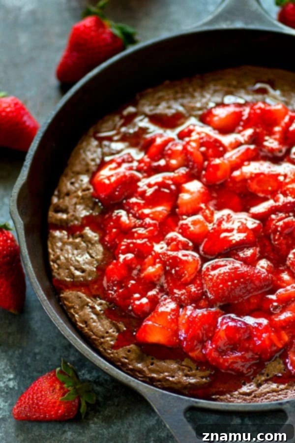 Epic Mocha Brownie Pie, Swirled with Strawberry 5 Homemade strawberry preserves bubbling in a saucepan