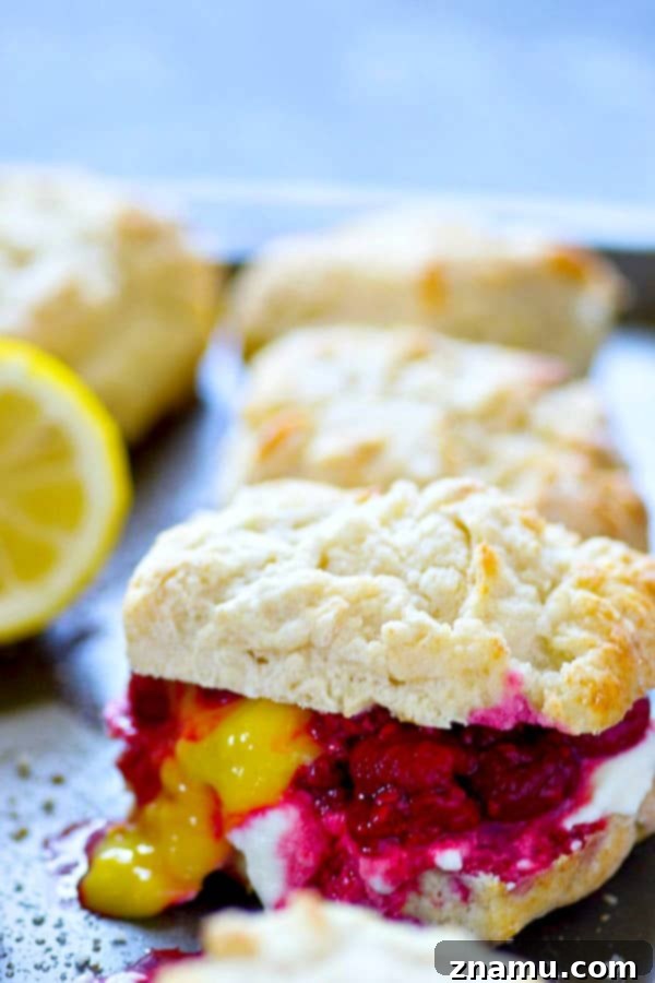Bright Lemon Raspberry Shortcakes with Zesty Curd 3 Flaky homemade lemon butter biscuits are filled to capacity with tangy raspberries, creamy lemon curd, and lots of fluffy whipped cream for the ultimate summer lemon raspberry shortcakes!