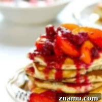 Heavenly Peach Raspberry Sour Cream Stacks 6 Tangy sour cream makes these sour cream pancakes SO incredibly light and fluffy and they're absolutely heavenly draped with a tangy peach raspberry topping!