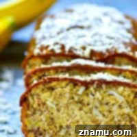 Decadent Salted Caramel Coconut Banana Bread 7 Final shot of a full salted caramel coconut banana bread, generously glazed.