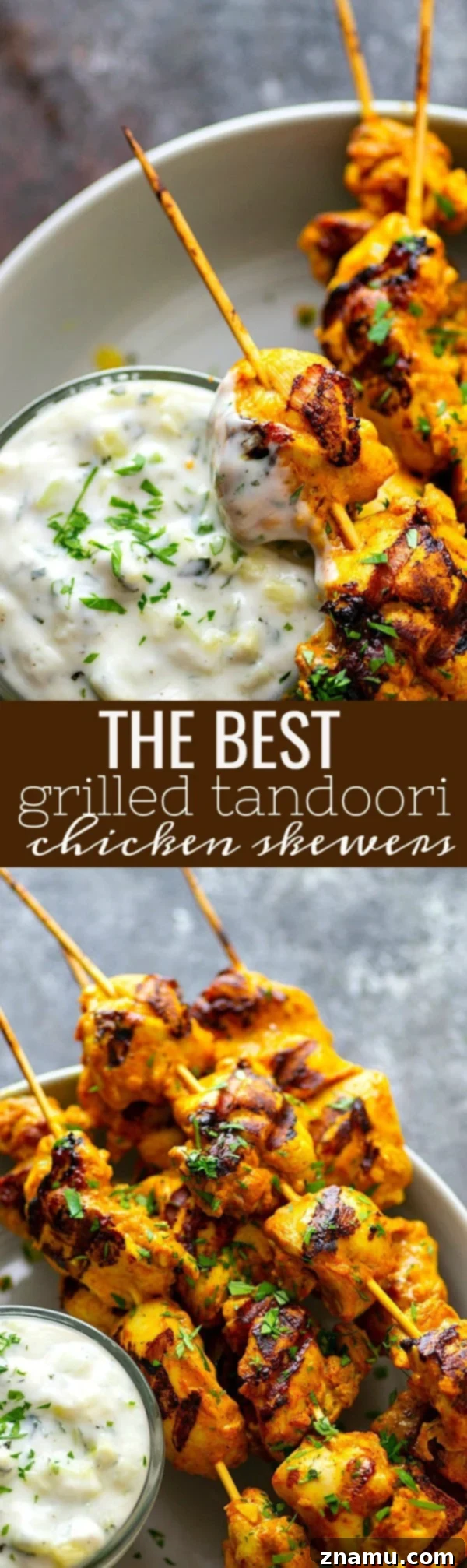 Ultimate Grilled Tandoori Chicken Skewers 6 Hands down the BEST grilled tandoori chicken skewers you will ever throw on the grill this summer. The secret is in the SUPER flavorful long marinade and homemade tzatziki sauce.