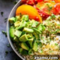 Vibrant Heirloom & Avocado Pearl Couscous 7 Juicy fresh heirloom tomatoes and silky avocado bring incredible summer flavors to this colorful Israeli couscous salad that's easy to throw together and a STUNNER for any summer table!