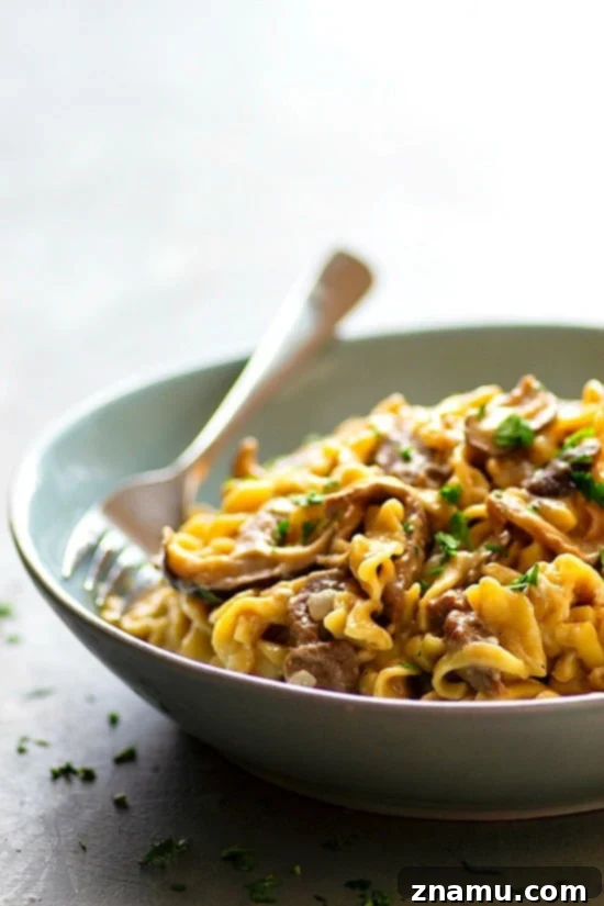 Umami-Rich Instant Pot Shiitake Beef Stroganoff 4 Instant Pot Shiitake Mushroom Beef Stroganoff - Made ENTIRELY in the instant pot in less than 30 minutes and a dead ringer for the real thing, this shiitake mushroom beef stroganoff is the easy comfort food you NEED!