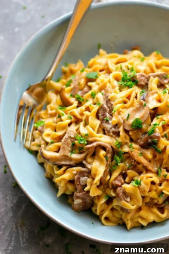 Umami-Rich Instant Pot Shiitake Beef Stroganoff 5 Instant Pot Shiitake Mushroom Beef Stroganoff - Made ENTIRELY in the instant pot in less than 30 minutes and a dead ringer for the real thing, this shiitake mushroom beef stroganoff is the easy comfort food you NEED!