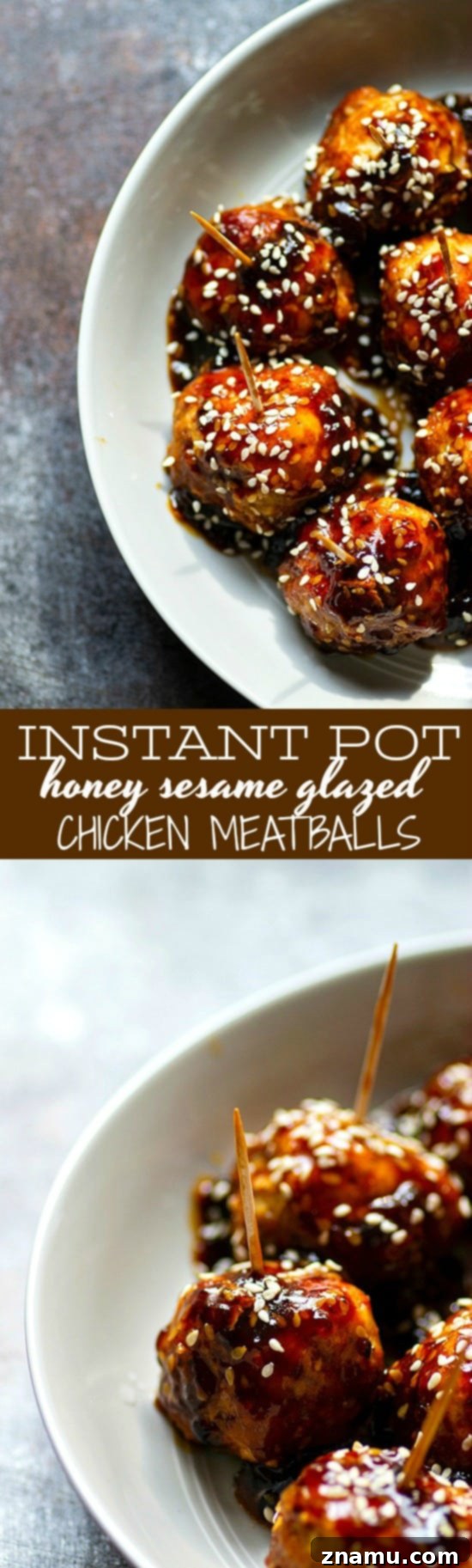 Instant Pot Sticky Honey Sesame Chicken Meatballs 6 Instant Pot Honey Sesame Chicken Meatballs - A generous serving of honey sesame chicken meatballs in a bowl, perfect for a hearty appetizer or main dish.