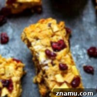 Grab-and-Go Apple Cranberry Oat Bars 7 Cranberry Apple Oatmeal Breakfast Bars - Grab 'n' go breakfast don't get much better than these cranberry apple oatmeal breakfast bars! They're SUPER filling, incredibly soft, and packed with chewy cranberries and soft apple pieces!