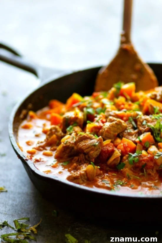 One Pot Beef Sweet Potato Chickpea Curry 3 One-Pot Beef Sweet Potato Chickpea Curry - Tender sweet potatoes and melt-in-your-mouth beef paired with tons of cozy curry spices make this one-pot beef sweet potato chickpea curry one for the dinner record books!