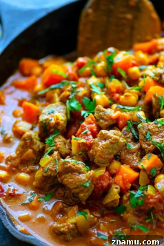 One Pot Beef Sweet Potato Chickpea Curry 5 One-Pot Beef Sweet Potato Chickpea Curry - Tender sweet potatoes and melt-in-your-mouth beef paired with tons of cozy curry spices make this one-pot beef sweet potato chickpea curry one for the dinner record books!