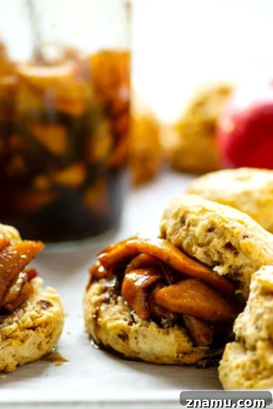 Nutty Brown Butter Biscuits with Apple Preserves 2 Flaky Browned Butter Biscuits with Sweet Apple Preserves - The ultimate fall indulgence.