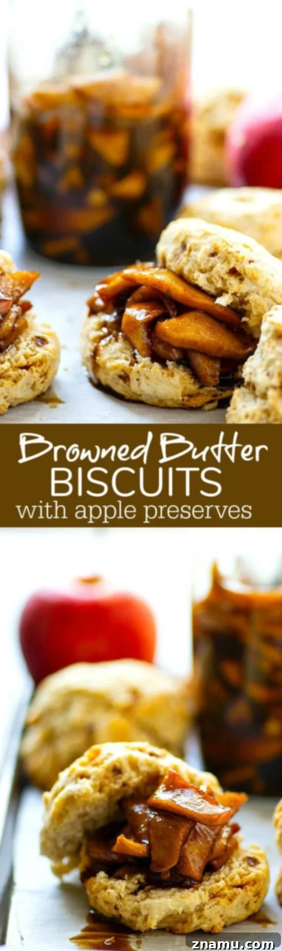 Nutty Brown Butter Biscuits with Apple Preserves 6 A beautiful arrangement of browned butter biscuits and apple preserves, ready to be enjoyed.