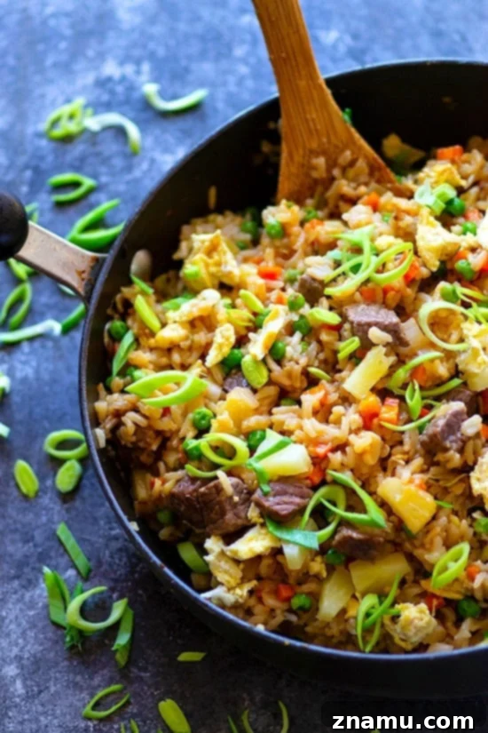 Sizzling Hawaiian Pineapple Steak Fried Rice 3 Close-up of Hawaiian Pineapple Steak Fried Rice showcasing vibrant colors