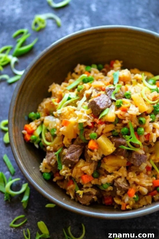 Sizzling Hawaiian Pineapple Steak Fried Rice 4 Serving of homemade Hawaiian Pineapple Steak Fried Rice