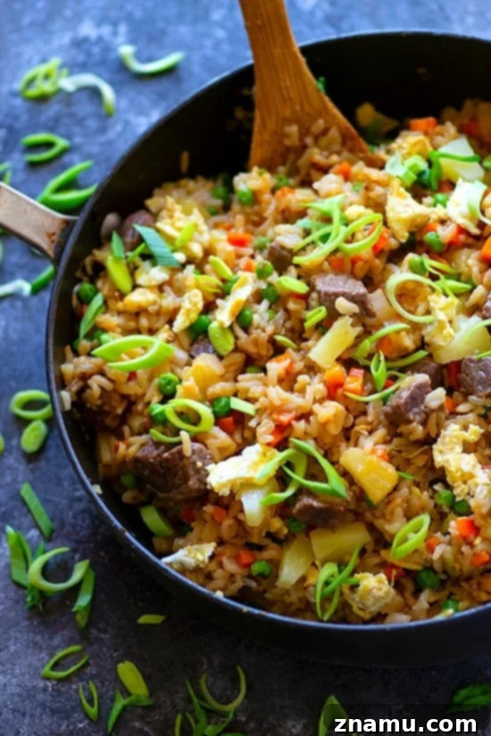 Sizzling Hawaiian Pineapple Steak Fried Rice 5 Ingredients for Hawaiian Pineapple Steak Fried Rice laid out