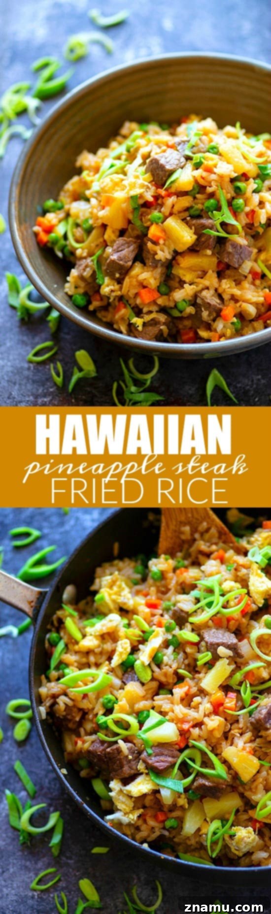 Sizzling Hawaiian Pineapple Steak Fried Rice 6 Close-up of finished Hawaiian Pineapple Steak Fried Rice in a serving bowl