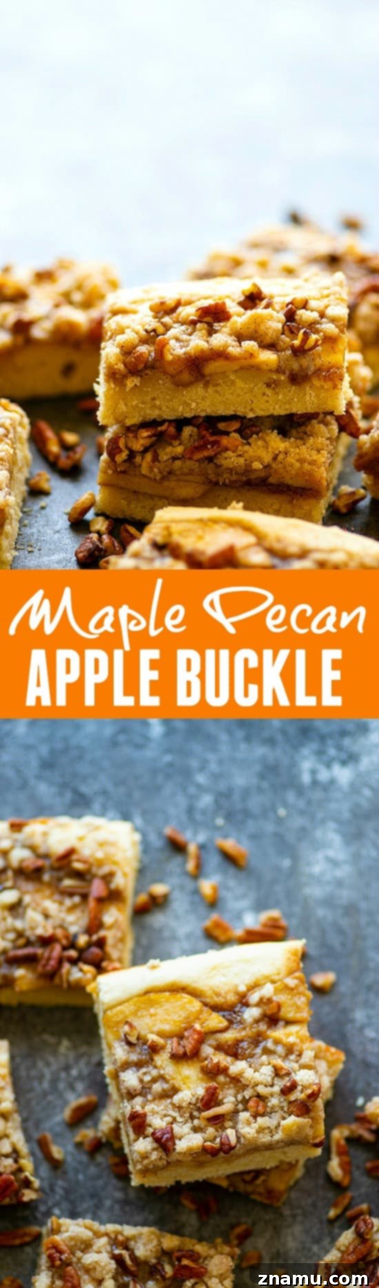 Maple Pecan Apple Crumble Cake 6 Maple Pecan Apple Buckle - Three layers of soft maple cake, tender sauteed apples, and buttery crumb topping collide in this indulgent maple pecan apple buckle that's perfect for ANY fall occasion!