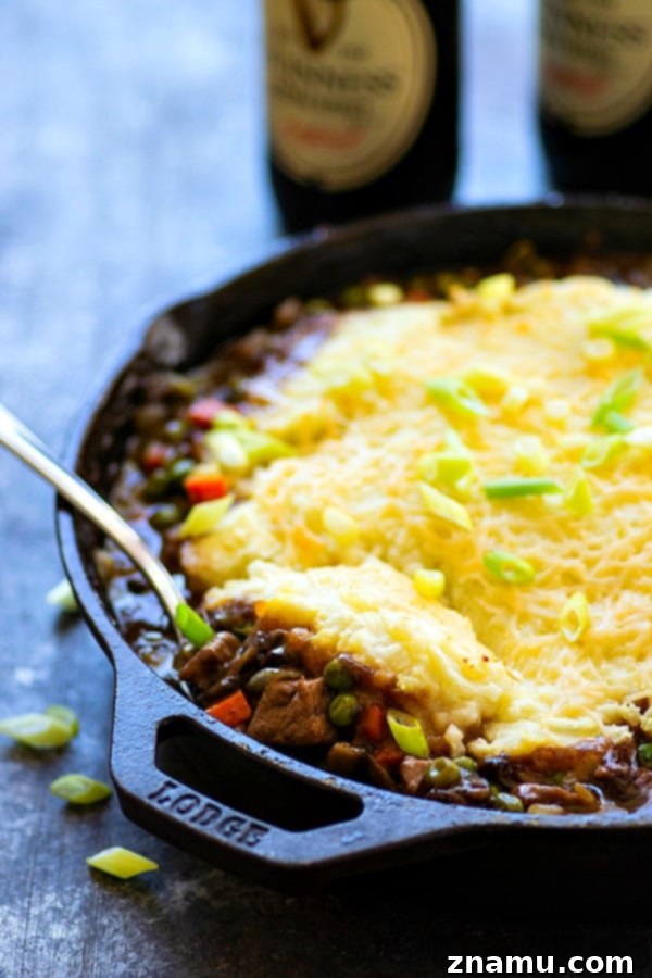 Guinness Shiitake Beef Shepherd's Pie 5 Guinness Shiitake Mushroom Steak Shepherd's Pie - Dark guinness beer, tender shiitake mushrooms, and juicy steak transform a classic comfort food into a SUPER cozy dinner that will find a permanent spot on the dinner menu!
