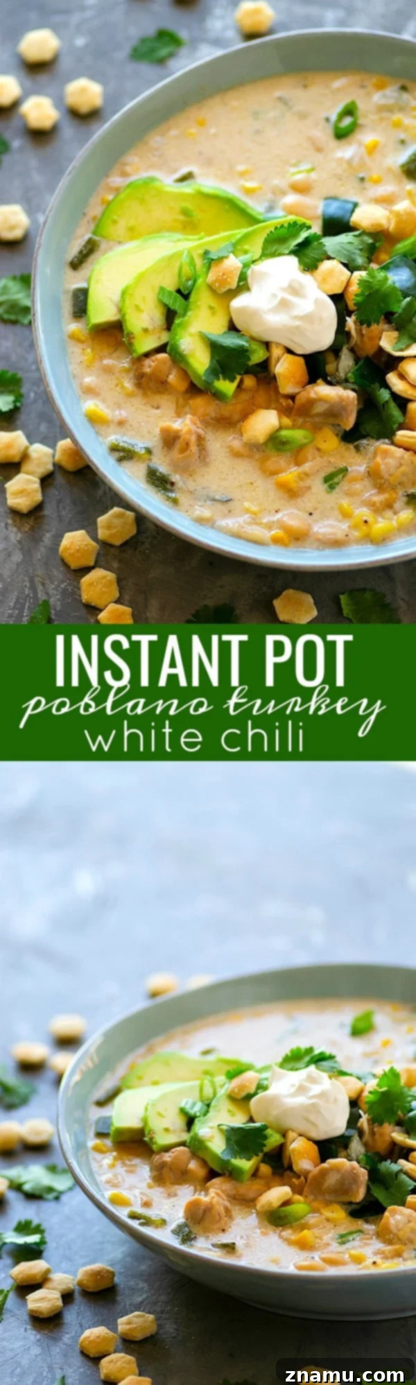 Instant Pot Poblano Turkey White Chili - Put your turkey leftovers to the BEST use in this poblano turkey white chili that's made entirely in the instant pot, super creamy, extra hearty, and kicked up with spicy poblano!