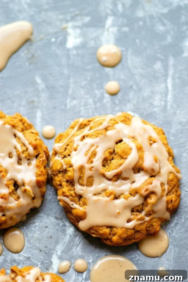 Frosted Gingerbread Oat Delights 3 Iced Gingerbread Oatmeal Cookies - Packed with irresistible gingerbread flavors, super chewy, and draped in sweet vanilla icing, these iced gingerbread oatmeal cookies are a holiday cookie tray necessity!