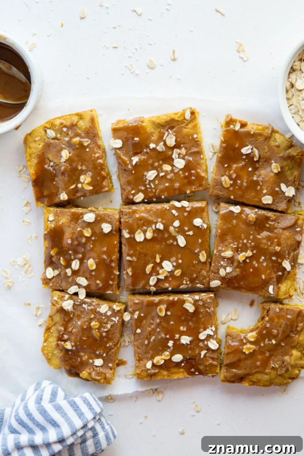Salted Caramel Drizzled Pumpkin Oat Shortbread Bars 2 Soft and buttery oatmeal pumpkin shortbread bars with a salty caramel sauce drizzled on top are the ultimate fall treat!