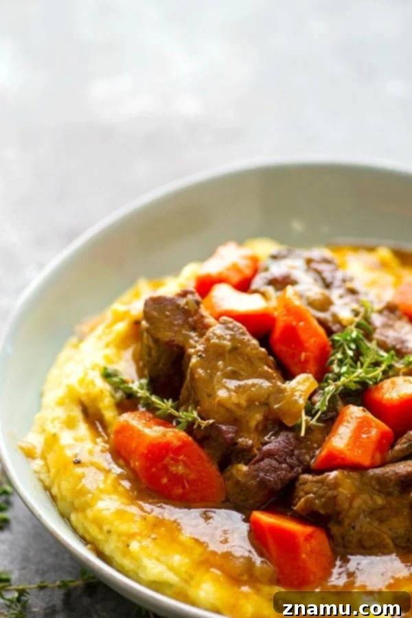 Fork-Tender Stout Ribs with Velvety Mascarpone Polenta 4 Ingredients for stout-braised beef short ribs including carrots, garlic, and stout beer.