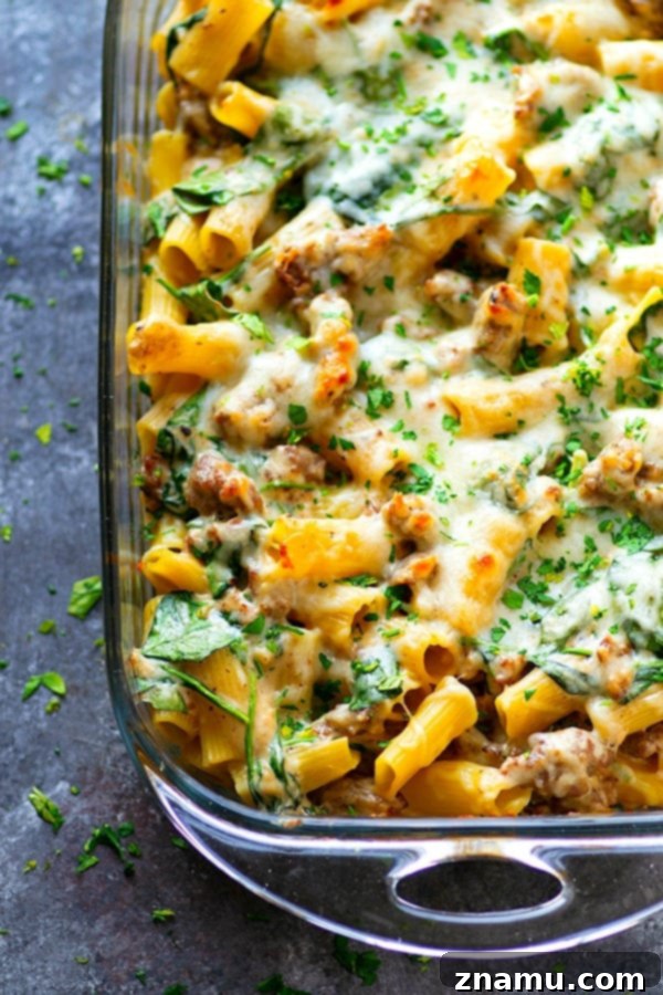Creamy Alfredo Sausage and Spinach Ziti Bake 5 Serving of Baked Spinach White Alfredo Sausage Ziti