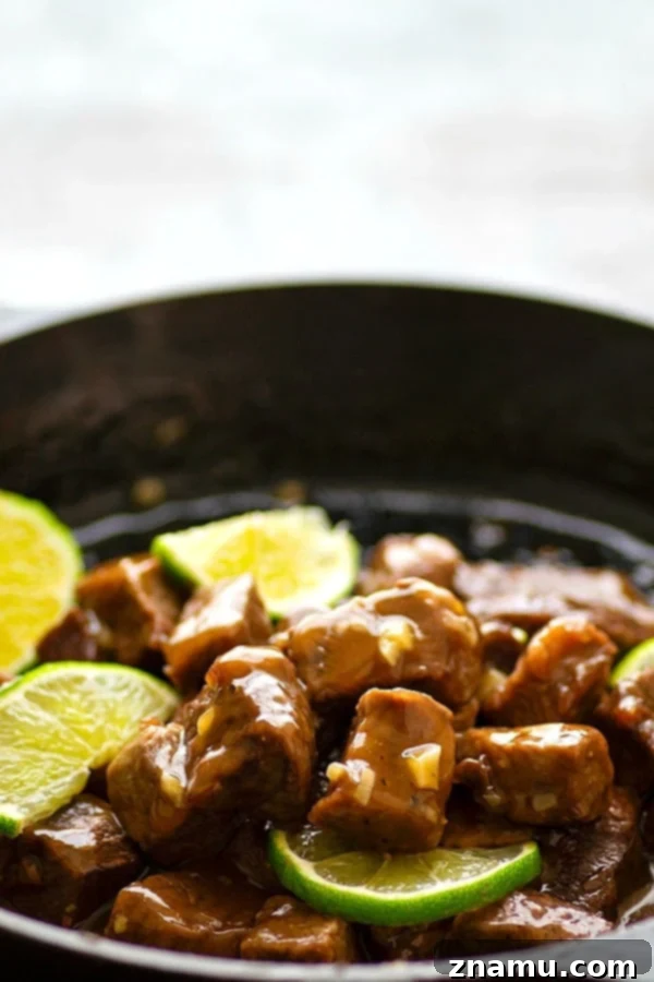 Zesty Sweet Garlic Steak Bites 2 Garlic Honey Lime Steak Bites - A tangy, garlicky honey lime sauce coats every inch of these addicting garlic honey lime steak bites! Perfect for an easy appetizer or pile them over hot rice for a full meal!