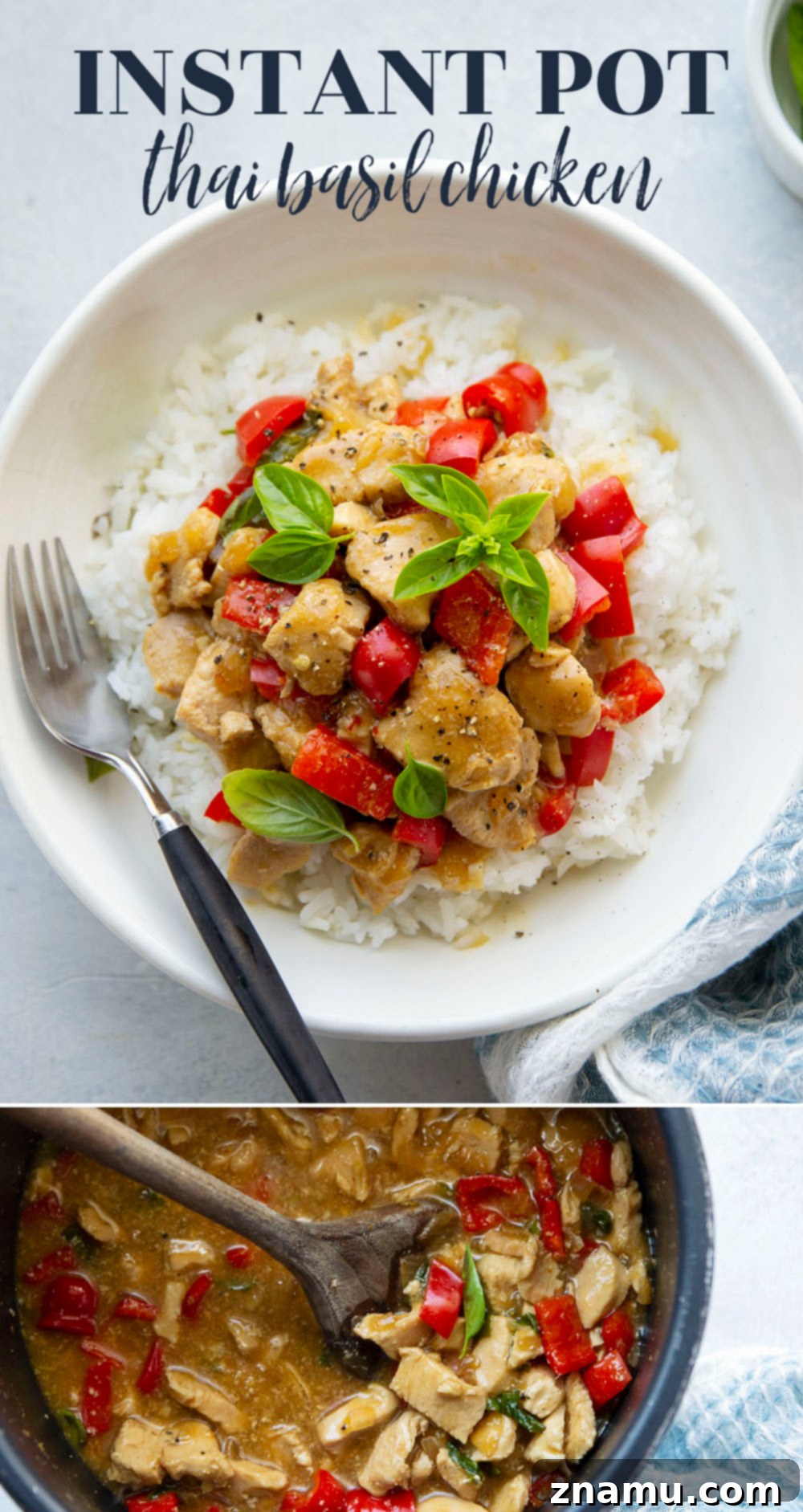 Guilt-Free Instant Pot Thai Basil Chicken 7 Lighter on the calories and made completely in the instant pot, this Thai basil chicken is loaded with fresh basil flavor, soft sweet peppers, and tender chicken cubes.