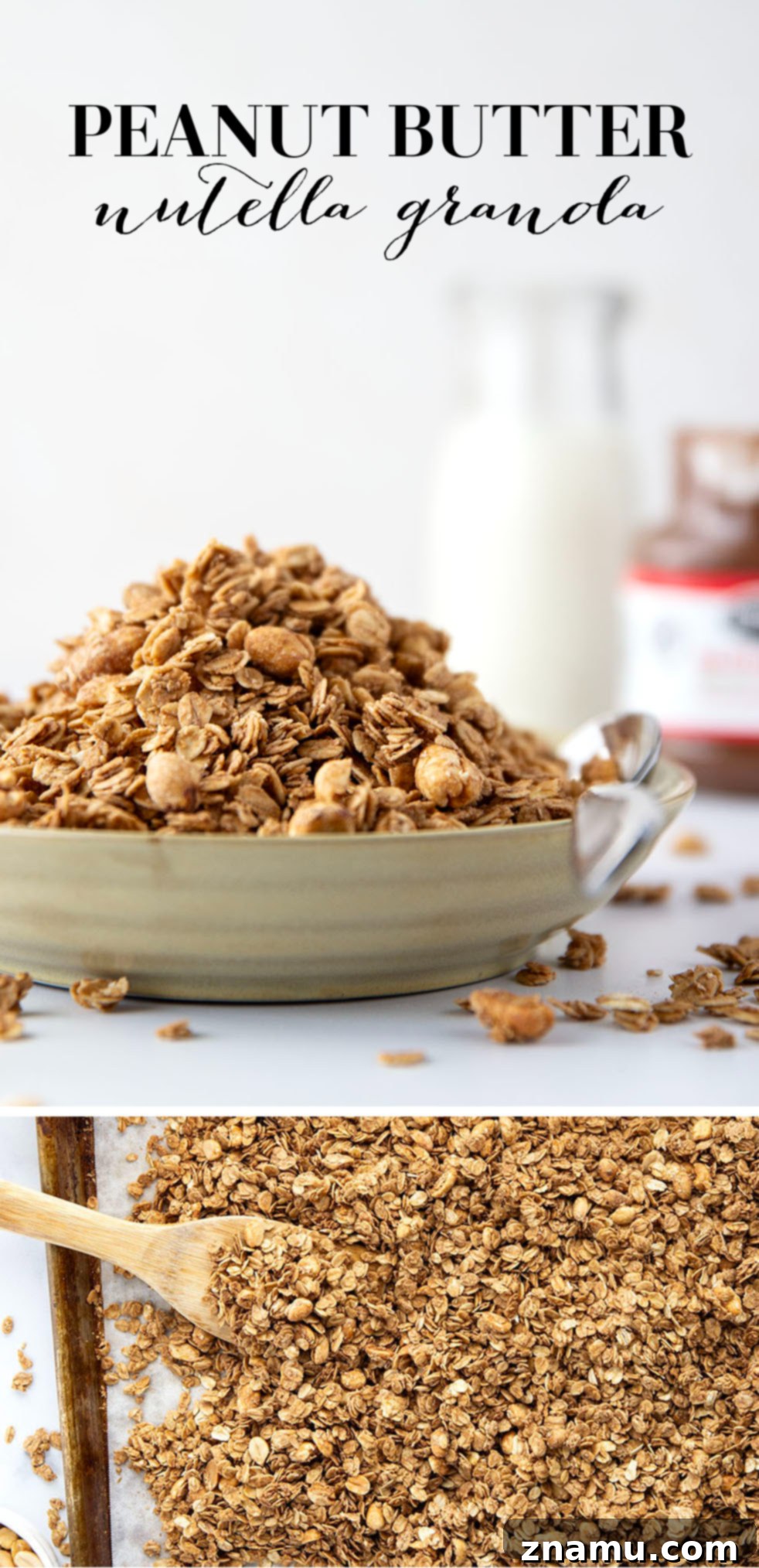 Swirled Peanut Butter Nutella Granola 7 Sweet nutella and creamy peanut butter are a dream pairing in this perfectly crunchy homemade peanut butter nutella granola.