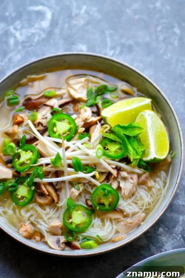 Umami Roast Chicken Pho 4 Shiitake Mushroom Roast Chicken Pho - Authentic Vietnamese pho is SO worth making at home for a date night and makes tons of awesome leftovers!