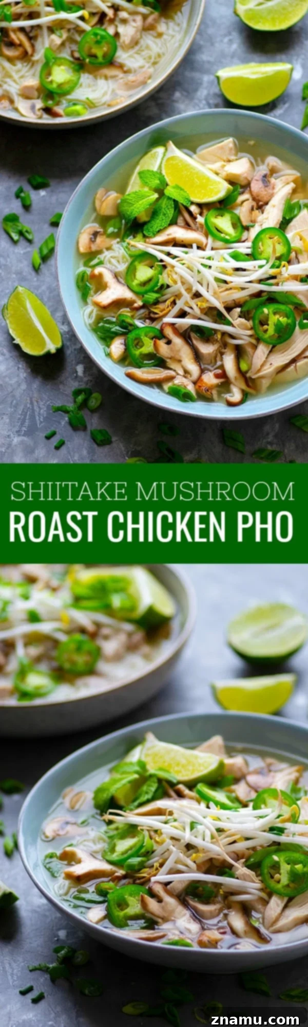 Umami Roast Chicken Pho 6 Shiitake Mushroom Roast Chicken Pho - Authentic Vietnamese pho is SO worth making at home for a date night and makes tons of awesome leftovers!