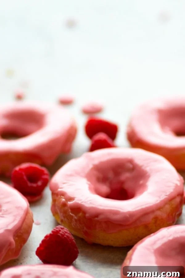 Zesty Lemon Sour Cream Doughnuts with Raspberry Glaze 2 Delicious baked lemon sour cream donuts with vibrant raspberry glaze, a healthier dessert option.